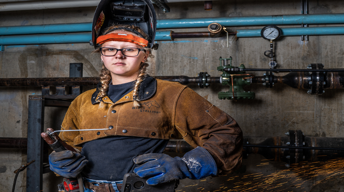 Courntey Hasse, a welder at Michigan State University